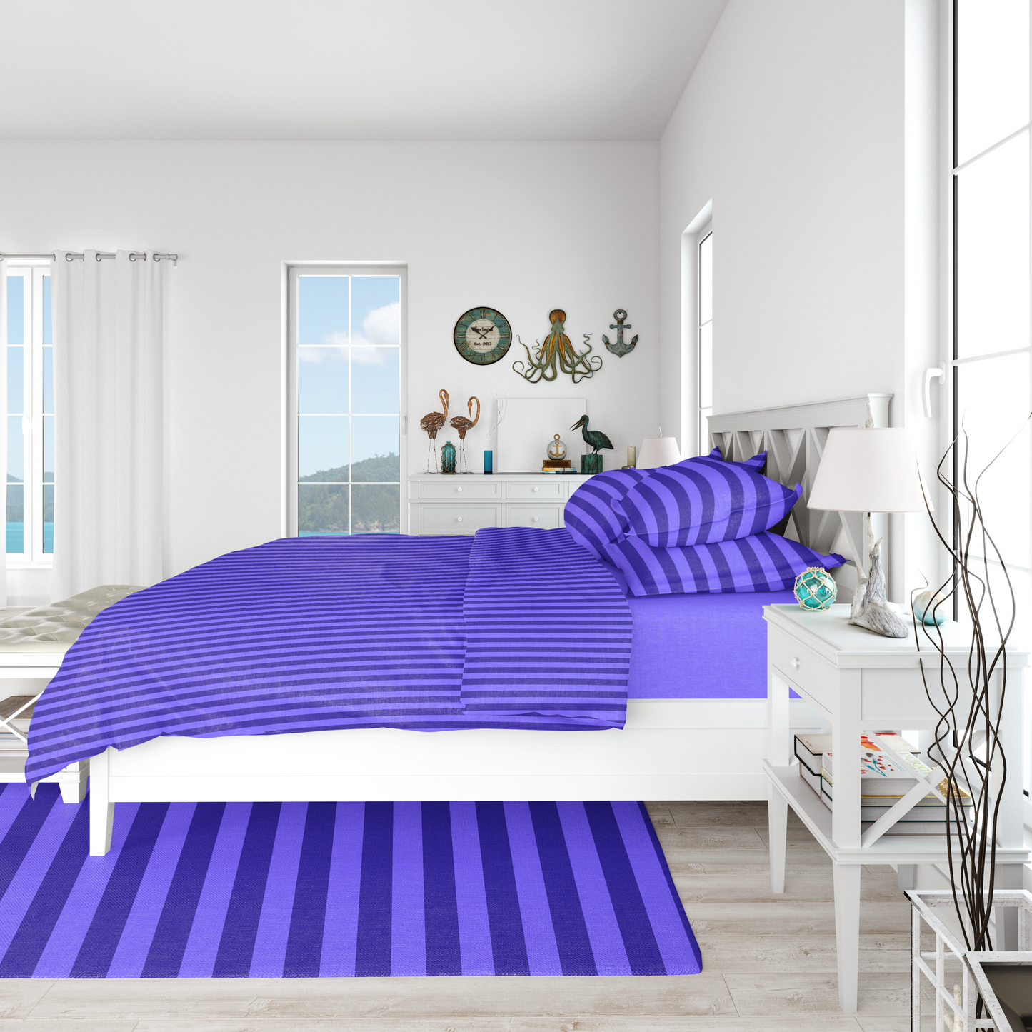 Light Blue Stripe - 7pcs Winter Razai/Quilt Set (Luxury)