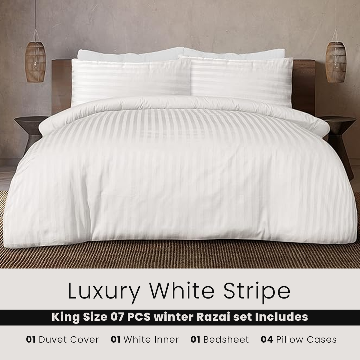 White Stripe - 7pcs Winter Razai/Quilt Set (Luxury)