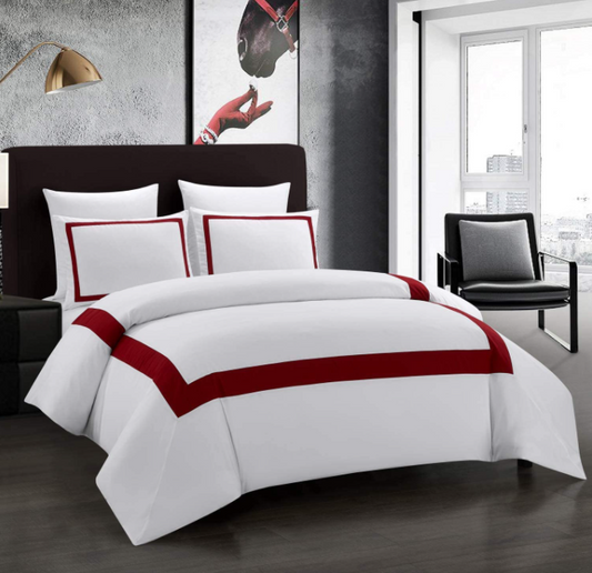 Hudson (Maroon on White)-Bed Set 8 Pcs (Luxury)