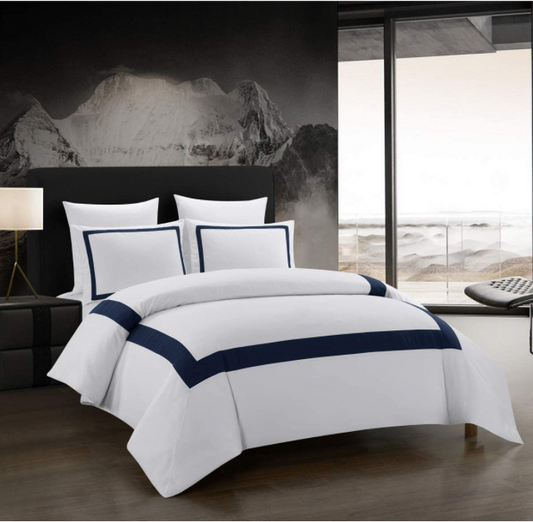 Hudson (Navy on White)-Bed Set 8 Pcs (Luxury)