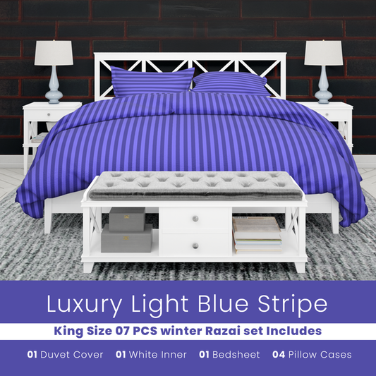 Light Blue Stripe - 7pcs Winter Razai/Quilt Set (Luxury)
