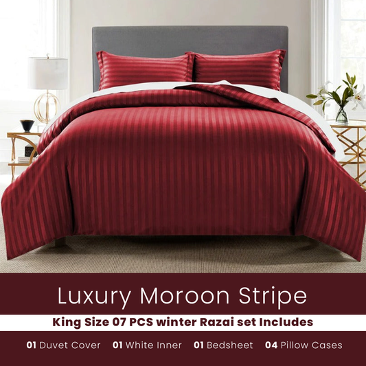 Maroon Stripe - 7pcs Winter Razai/Quilt Set (Luxury)