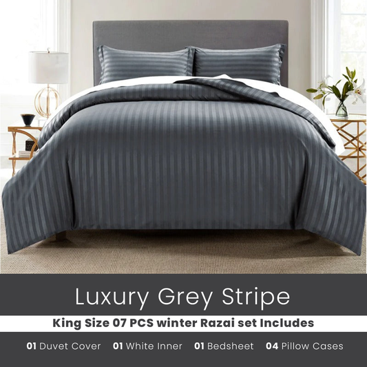Grey Stripe - 7pcs Winter Razai/Quilt Set (Luxury)
